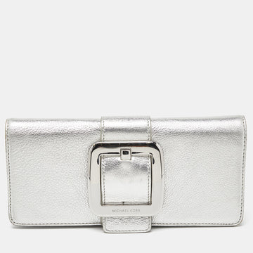 MICHAEL MICHAEL KORS Silver Leather Buckle Detail Clutch