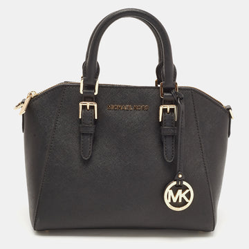 MICHAEL MICHAEL KORS Black Saffiano Lux Leather Ciara Satchel