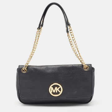 MICHAEL MICHAEL KORS Black Leather Flap Shoulder Bag