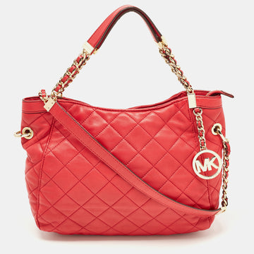 MICHAEL MICHAEL KORS Red Quilted Leather Charm Hobo