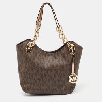 MICHAEL MICHAEL KORS Brown Signature Coated Canvas Lilly Hobo