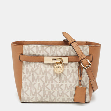 MICHAEL MICHAEL KORS Tan/White Signature Coated Canvas Hamilton Crossbody Bag