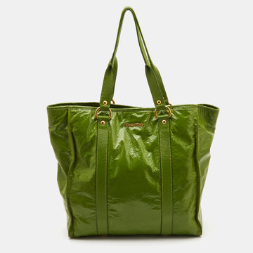 MIU MIU Green Patent Leather Shopper Tote