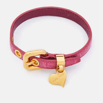 MIU MIU Pink Crackled Leather Heart Charm Bracelet