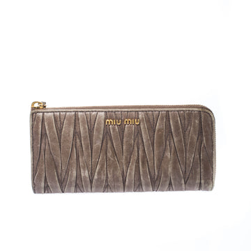 Miu Miu Dark Beige Matelasse Leather Continental Zip Wallet