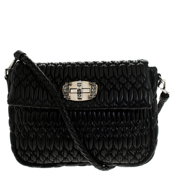 Miu Miu Black Matelasse Leather Crystal Embellished Turnlock Shoulder Bag