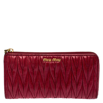 Miu Miu Dark Red Matelasse Leather Continental Zip Wallet