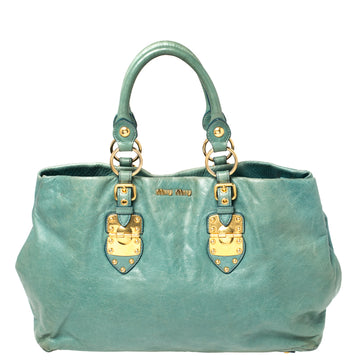 Miu Miu Blue Vitello Shine Leather Tote