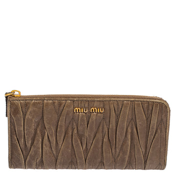 MIU MIU Dark Beige Matelasse Leather Zip Around Continental Wallet