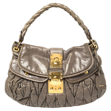 Miu Miu Grey Matelasse Leather Coffer Hobo