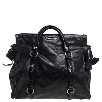 Miu Miu Black Vitello Lux Leather Bow Satchel