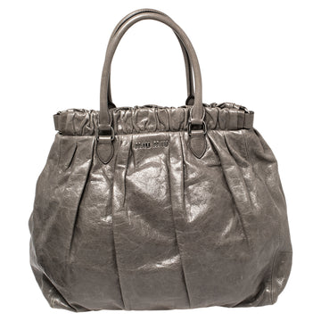 Miu Miu Grey Glaze Leather Gathered Tote