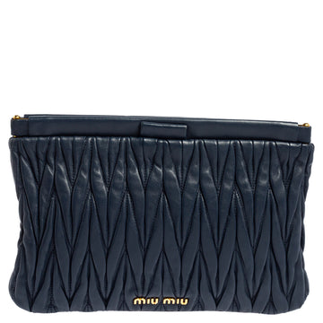 Miu Miu Blue Matelasse Leather Clutch