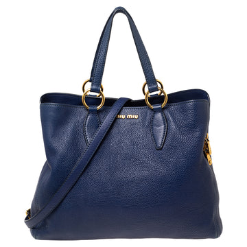 Miu Miu Blue Leather Middle Zip Tote