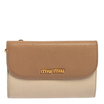 Miu Miu Two Tone Beige Leather Madras Compact Wallet