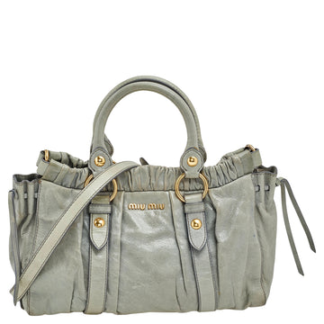 Miu Miu Light Olive Leather Gathered Tote