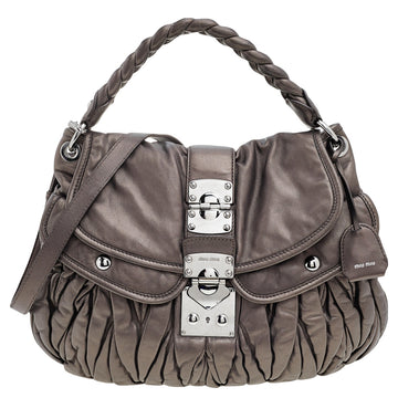 Miu Miu Metallic Dark Grey Matelasse Lux Leather Coffer Hobo