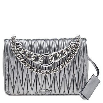 Miu Miu Metallic Silver Matelasse Leather Medium Club Shoulder Bag