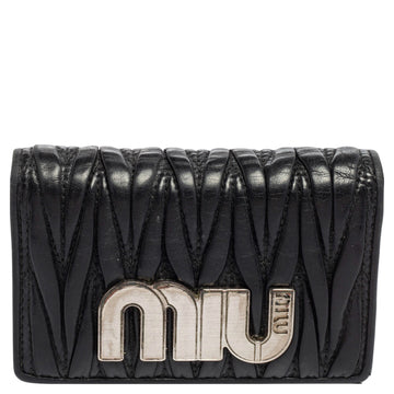 Miu Miu Black Matelasse Leather Logo Flap Card Case