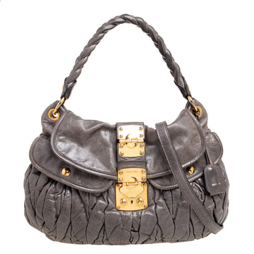 Miu Miu Grey Matelasse Leather Coffer Hobo