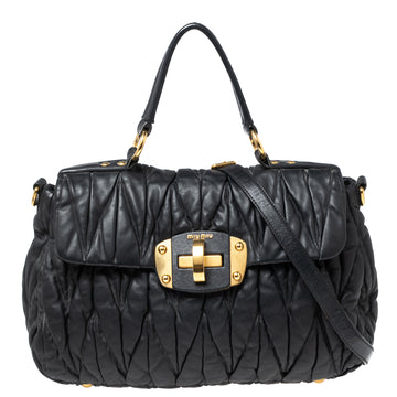 Miu Miu Black Matelasse Leather Flap Satchel