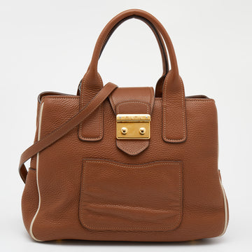 Miu Miu Brown Leather Madras Satchel