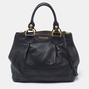 Miu Miu Black Vitello Leather Tote