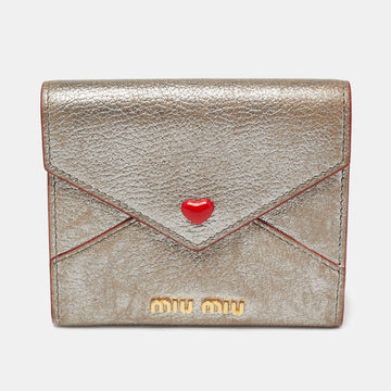Miu Miu Silver Madras Leather Heart Compact Wallet