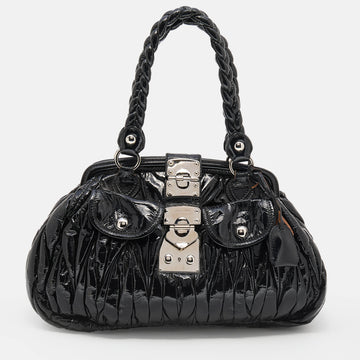 Miu Miu Black Matelasse Patent Leather Frame Satchel