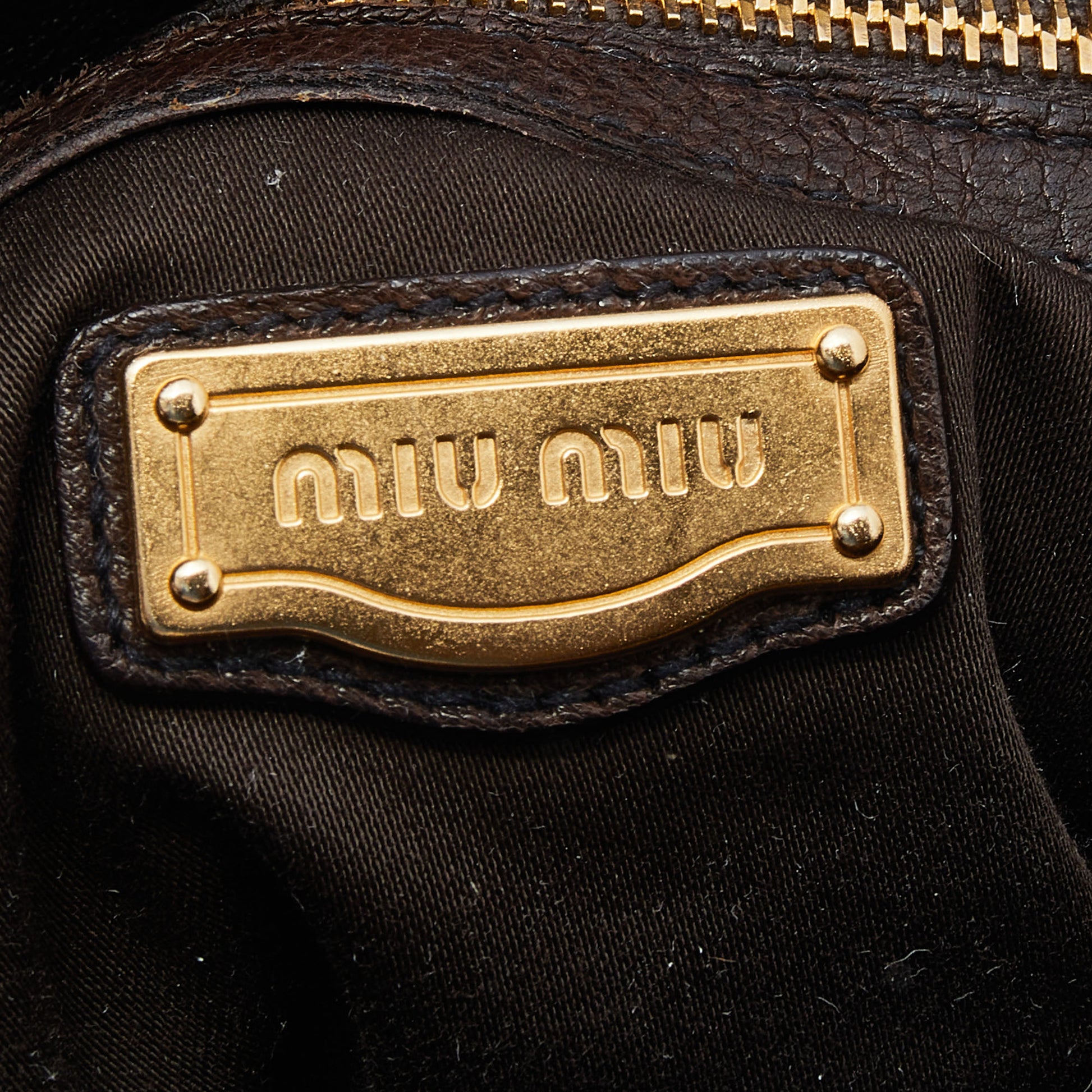 Miu Miu Dark Brown Vitello Lux Leather Bow Tote