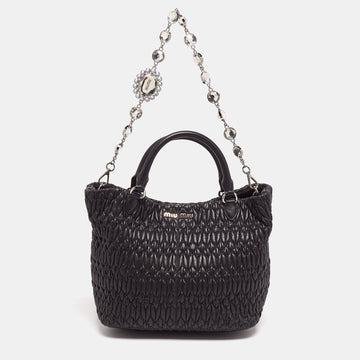 Miu Miu Black Matelasse Leather Swarovski Crystal Convertible Tote