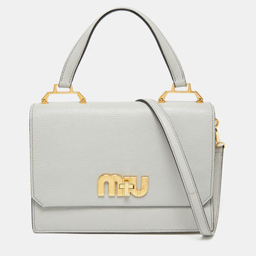 Miu Miu Grey/Off White Leather Madras Top Handle Bag