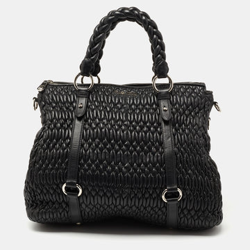 Miu Miu Black Matelasse Leather Zip Tote