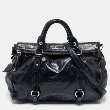 Miu Miu Black Vitello Lux Leather Bow Satchel