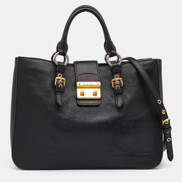 Miu Miu Black Madras Leather Executive Tote