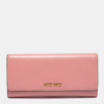 Miu Miu Pink Leather Logo Flap Continental Wallet