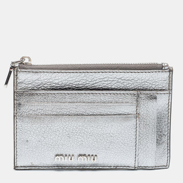 Miu Miu Metallic Silver Leather Zip Card Holder