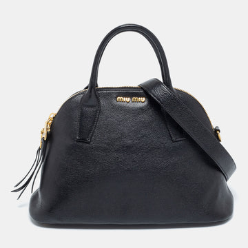 Miu Miu Black Madras Leather Dome Satchel