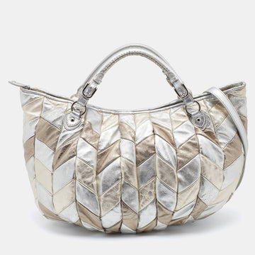 Miu Miu Metallic Silver/Gold Leather Harlequin Shopper Tote