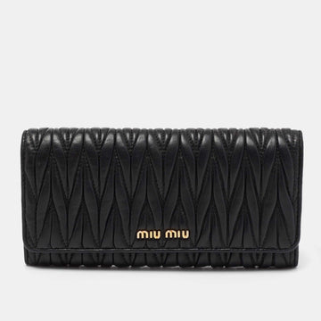 Miu Miu Black Matelasse Leather Flap Continental Wallet