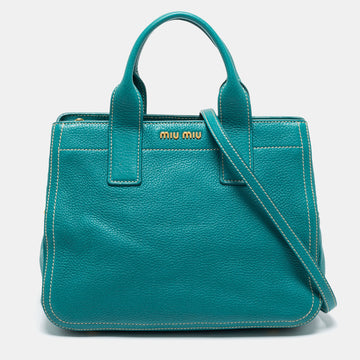 Miu Miu Green Vitello Caribu Leather Middle Zip Tote