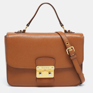 Miu Miu Brown  Leather Push Lock Flap Top Handle Bag