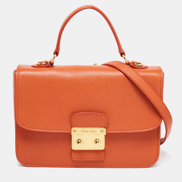Miu Miu Orange Leather Madras Flap Top Handle Bag