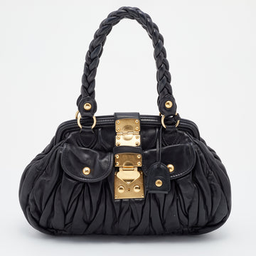 Miu Miu Black Matelasse Leather Coffer Frame Satchel