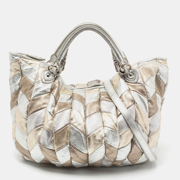 Miu Miu Metallic Silver/Gold Leather Harlequin Tote