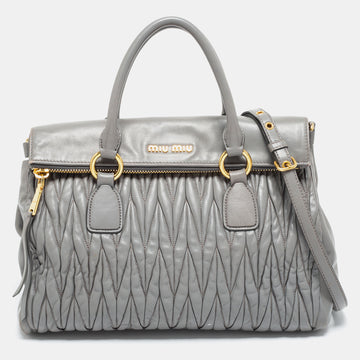 Miu Miu Grey Matelasse Leather Flap Tote