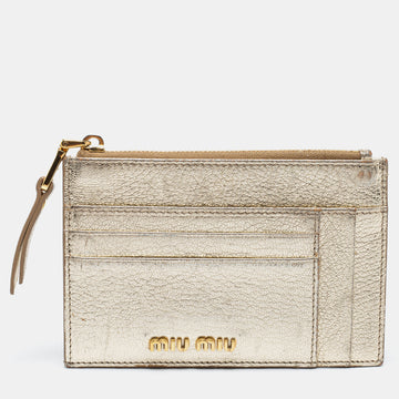 Miu Miu Metallic Gold Leather Madras Card Holder