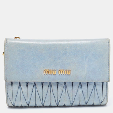 Miu Miu Blue Matelasse Leather Flap Compact Wallet