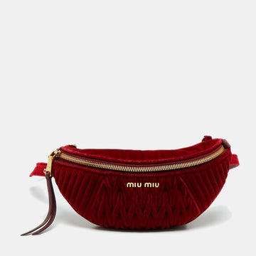 Miu Miu Red Matelasse Velvet Belt Bag