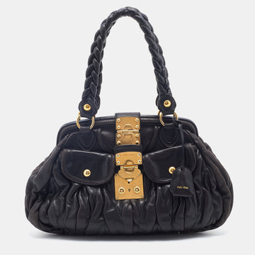 Miu Miu Black Matelasse Leather Coffer Frame Satchel